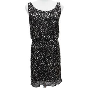 Alice + Olivia Holiday New Year's Eve Black Sequin Cowl Back Mini Dress Size 4